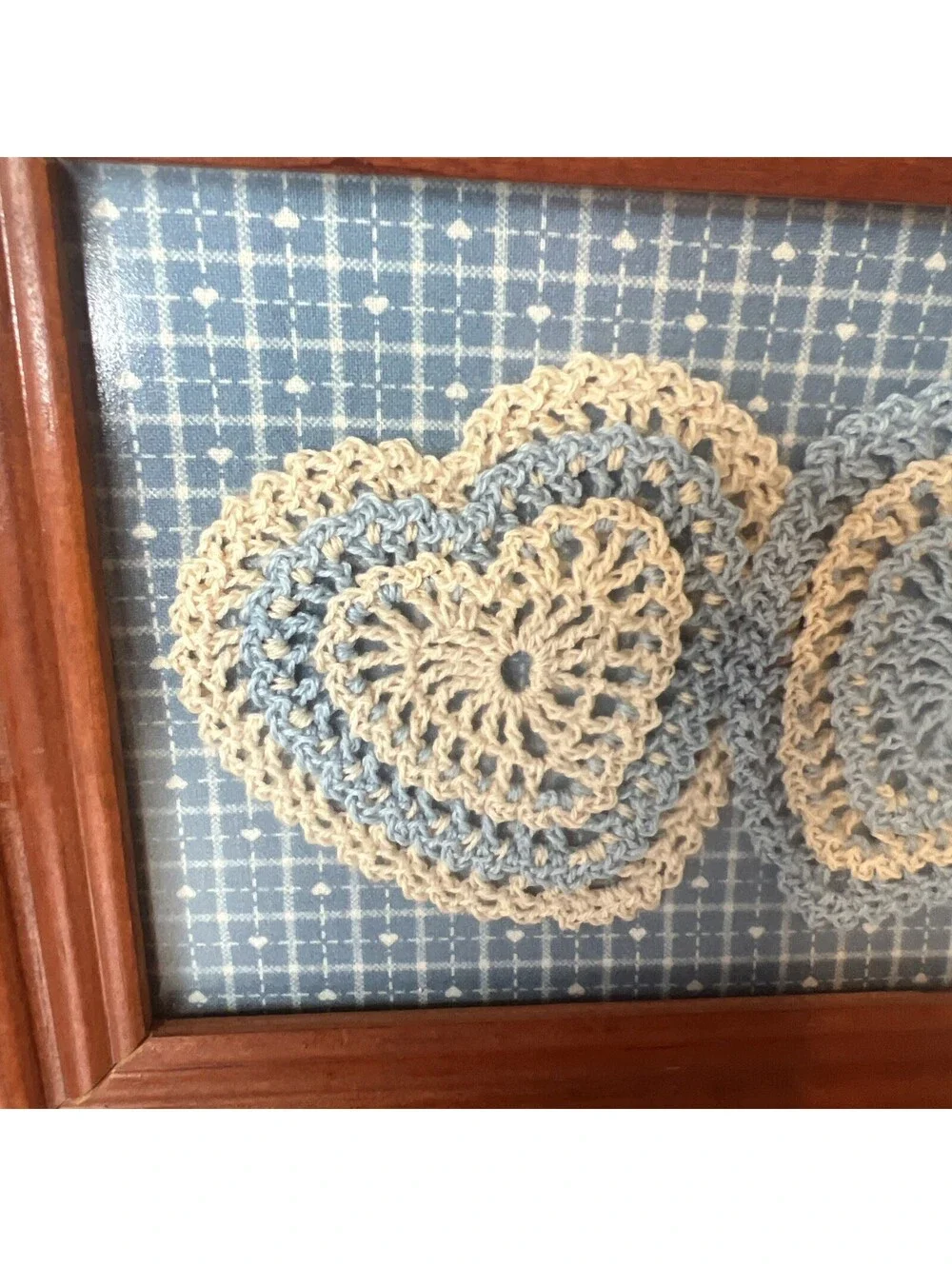 Framed Handmade Heart-shaped Crochet Doily Vintage Cottage Core Grandma Decor